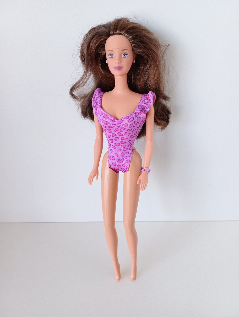 Vintage Barbie Doll Purple And Pink Leopard Print Swimsuit Summer Collectible